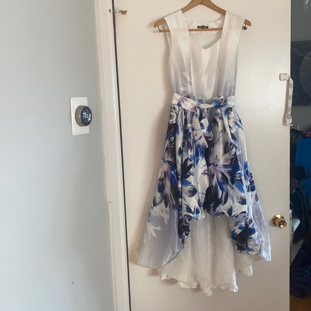 NEW Samuel Dong White and Blue High-Low Sleeveless Dress